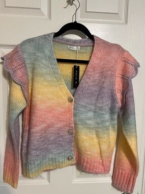 Adele B Pastel Rainbow Ruffle-Shoulder Cardigan - Multicolor